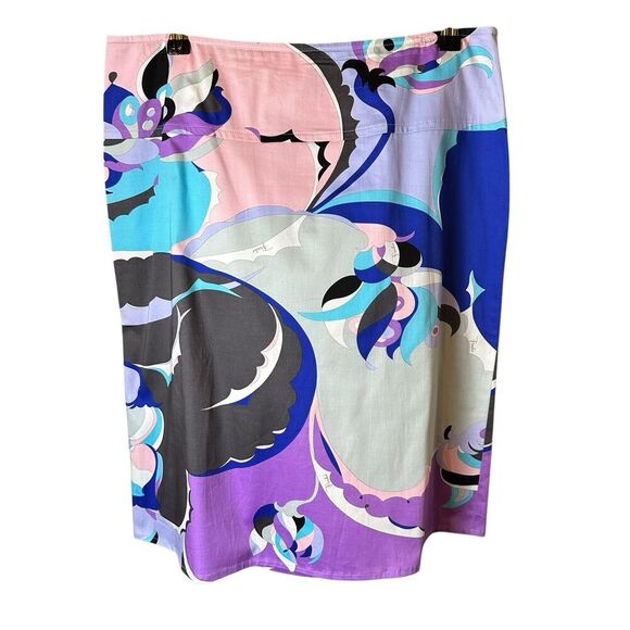 Emilio Pucci Y2K Pastel Knee Length Cotton Skirt Designer Abstract Groovy Italy - Picture 2 of 11